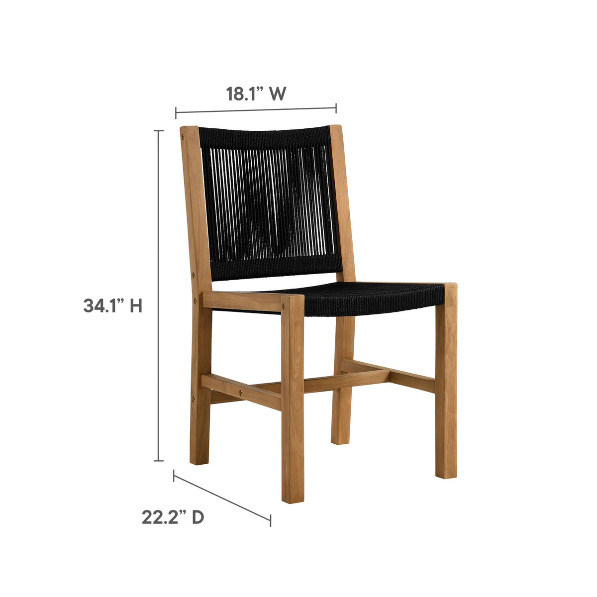 Vienna outdoor teak and rope armless dining chairs set of 2 with black rope seating by Modway on Tampa Home & Garden Store