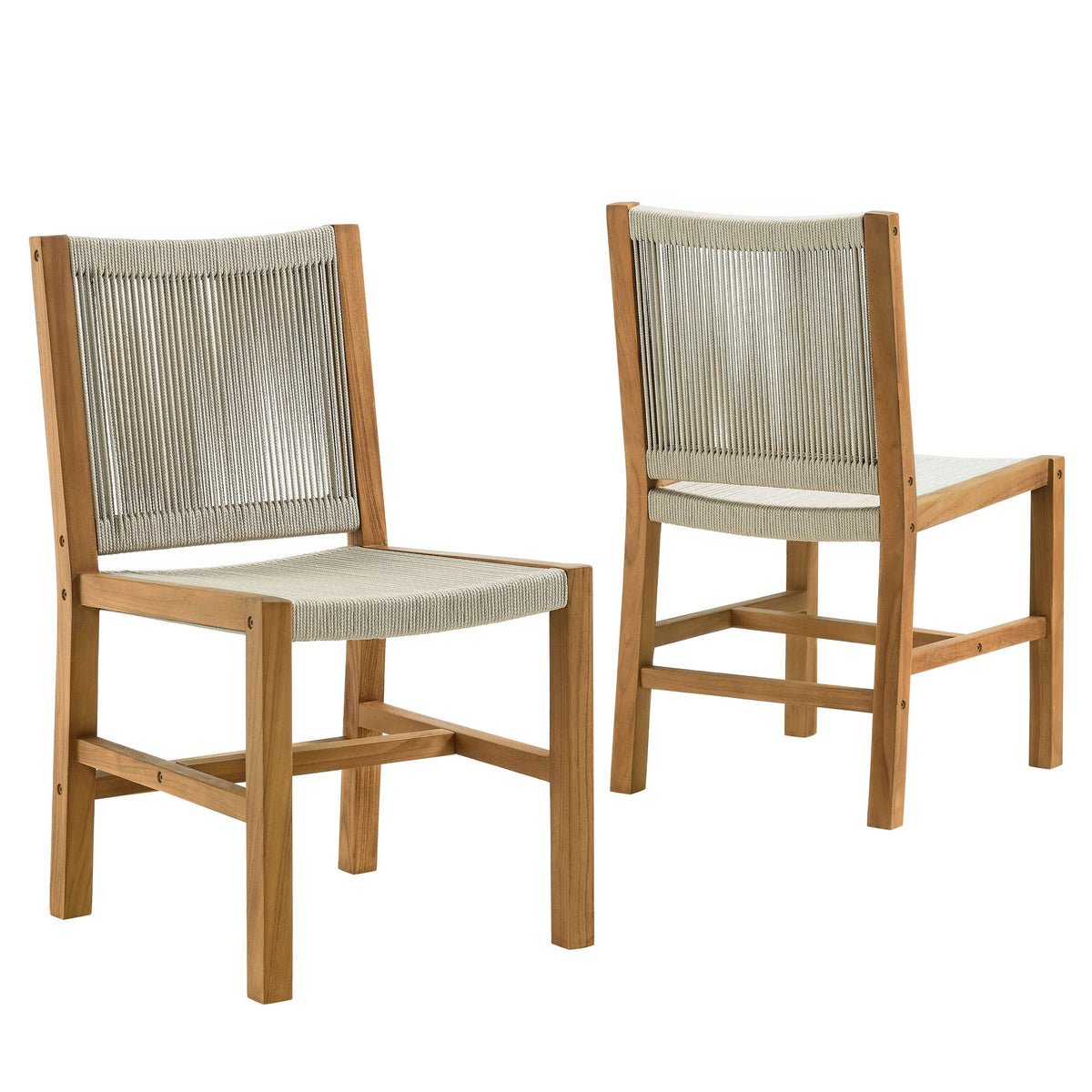 Vienna outdoor teak and rope armless dining chairs set of 2, teak with beige rope by Modway on Tampa Home & Garden Store