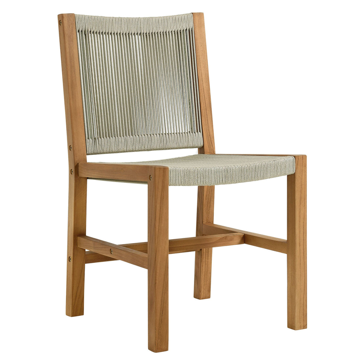 Vienna outdoor teak rope armless dining chairs set of 2, natural wood frame, beige rope on Tampa Home & Garden Store