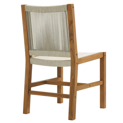 Vienna teak rope armless dining chairs set of 2 by Modway, natural wood frame on Tampa Home & Garden Store