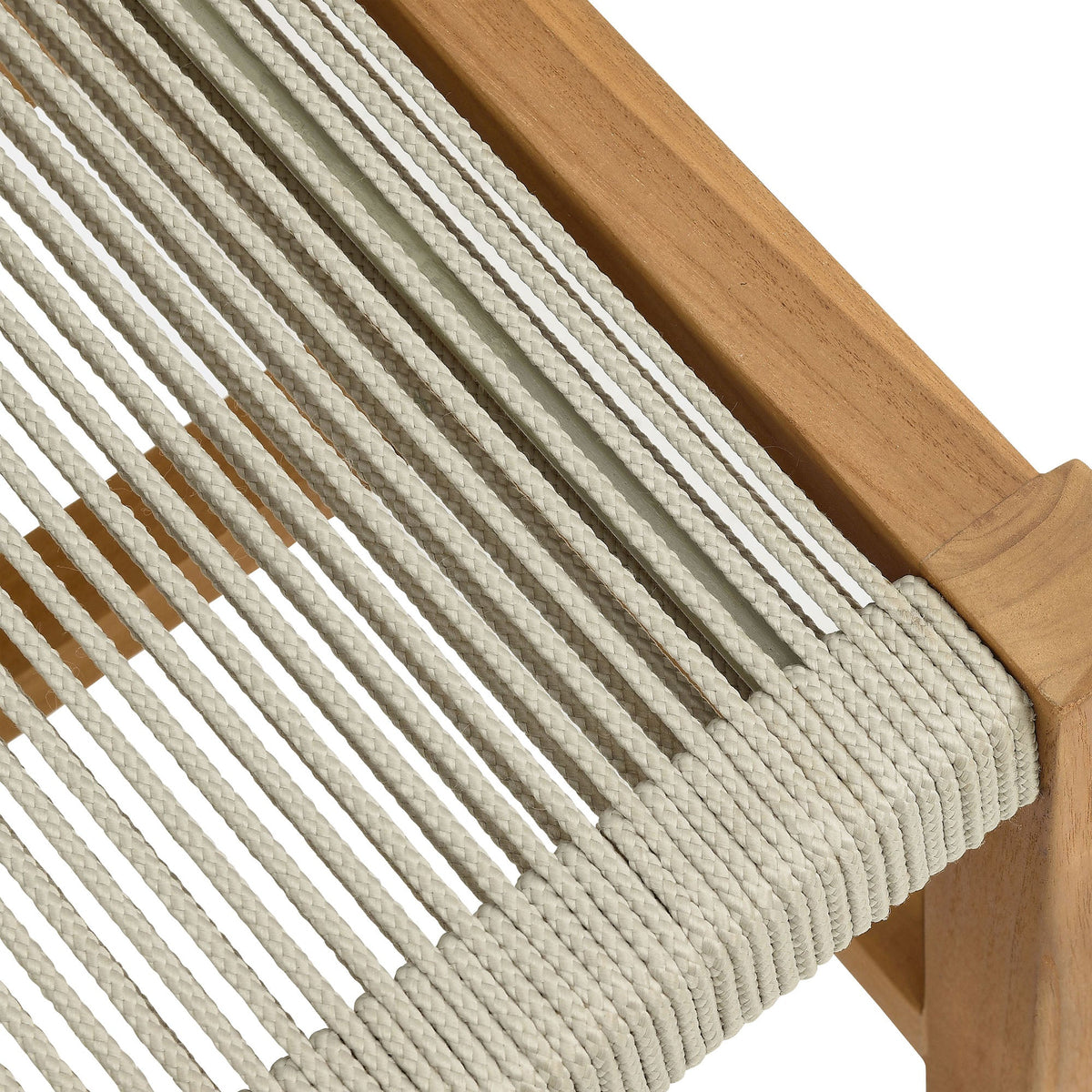 Modway Vienna outdoor teak and rope armless dining chair with white braided rope on teak frame on Tampa Home & Garden Store