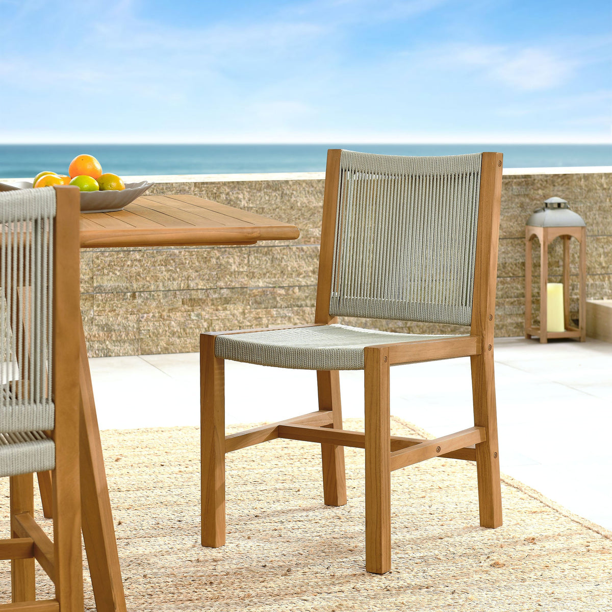 Vienna outdoor teak and rope armless dining chairs set of 2 with rope weave by Modway on Tampa Home & Garden Store