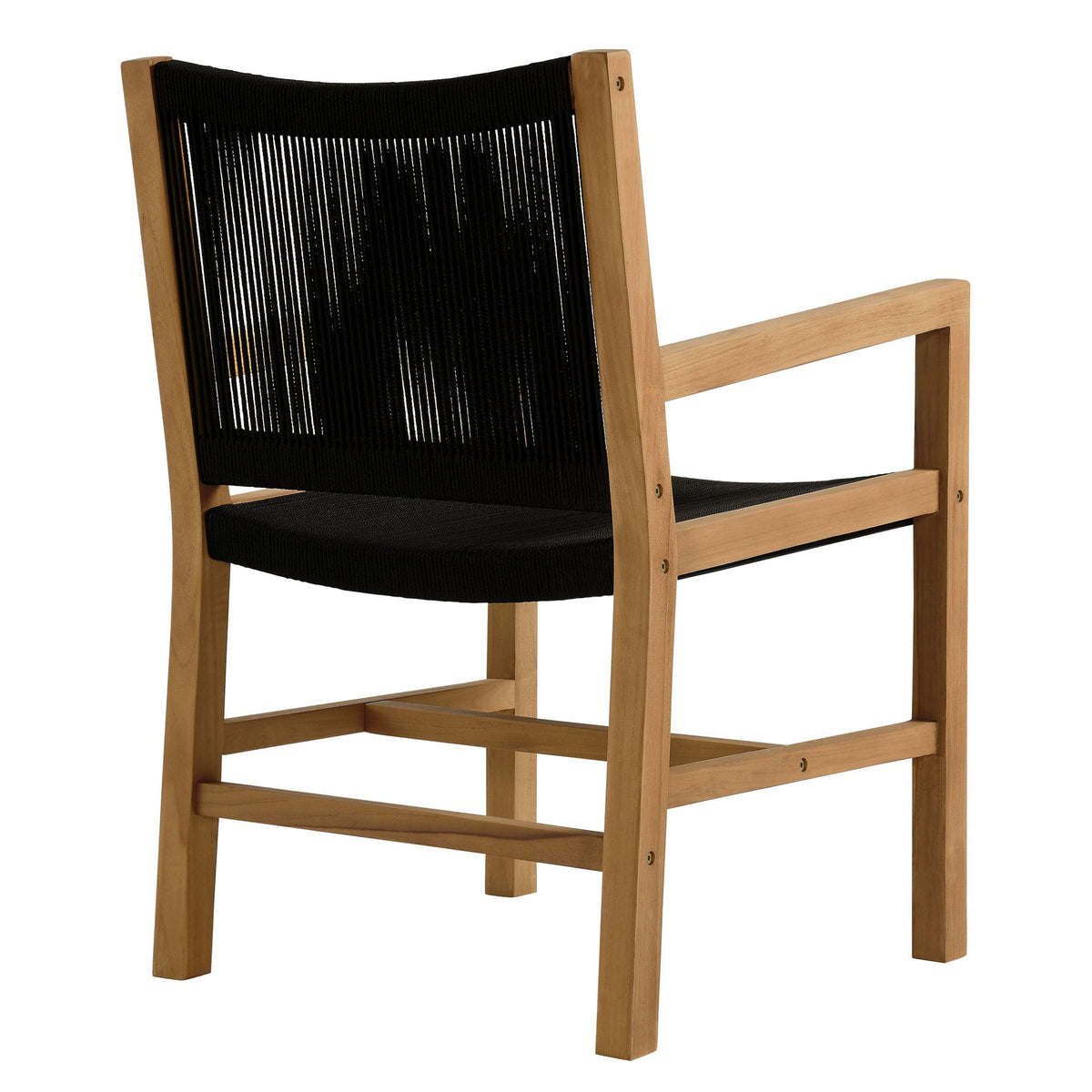 Vienna outdoor teak rope dining armchairs set of 2 by Modway, black rope seat and back on Tampa Home & Garden Store
