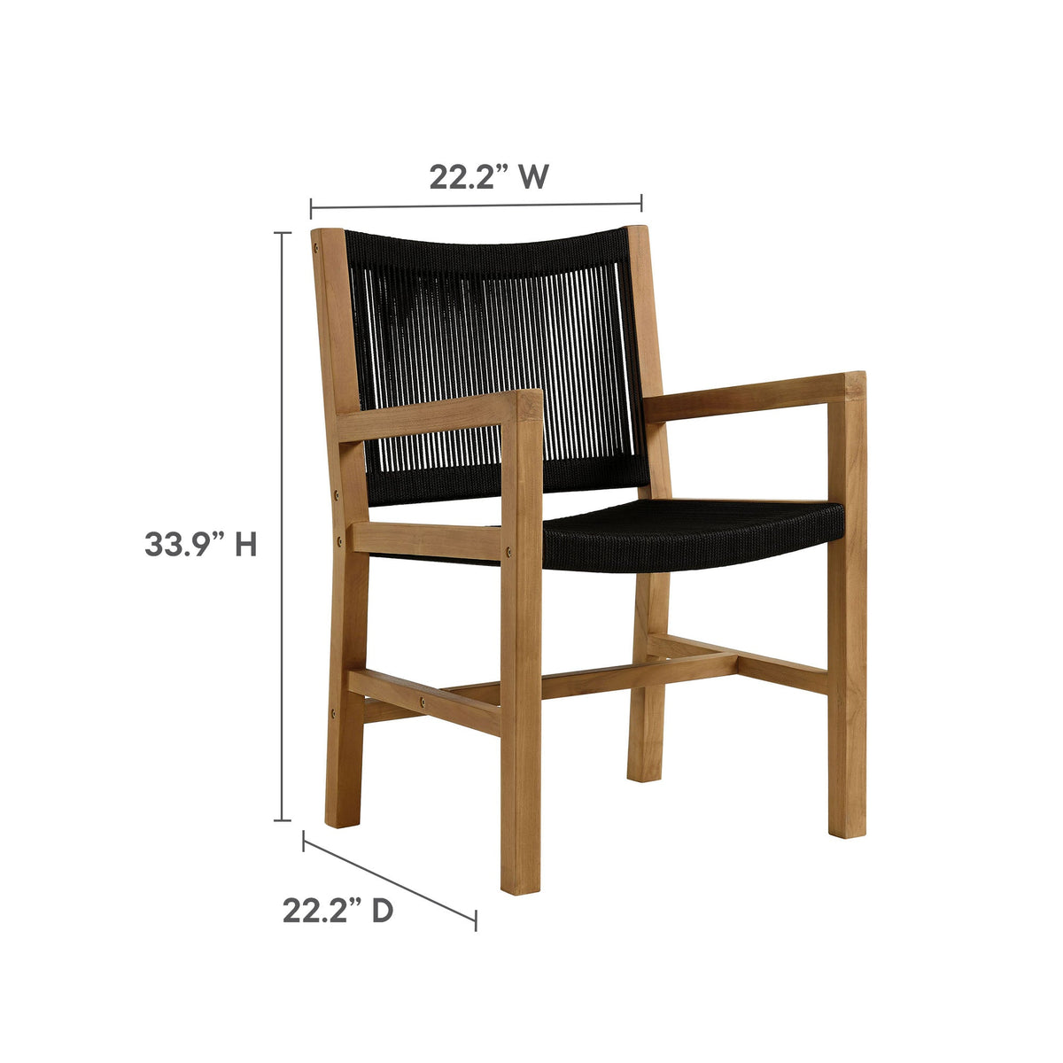 Vienna outdoor teak and rope dining armchairs set of 2 by Modway, black rope weave on Tampa Home & Garden Store