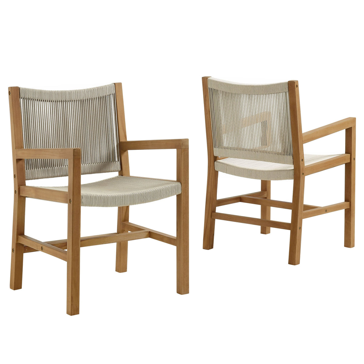 Vienna outdoor teak and rope dining armchairs set of 2 by Modway for patio on Tampa Home & Garden Store