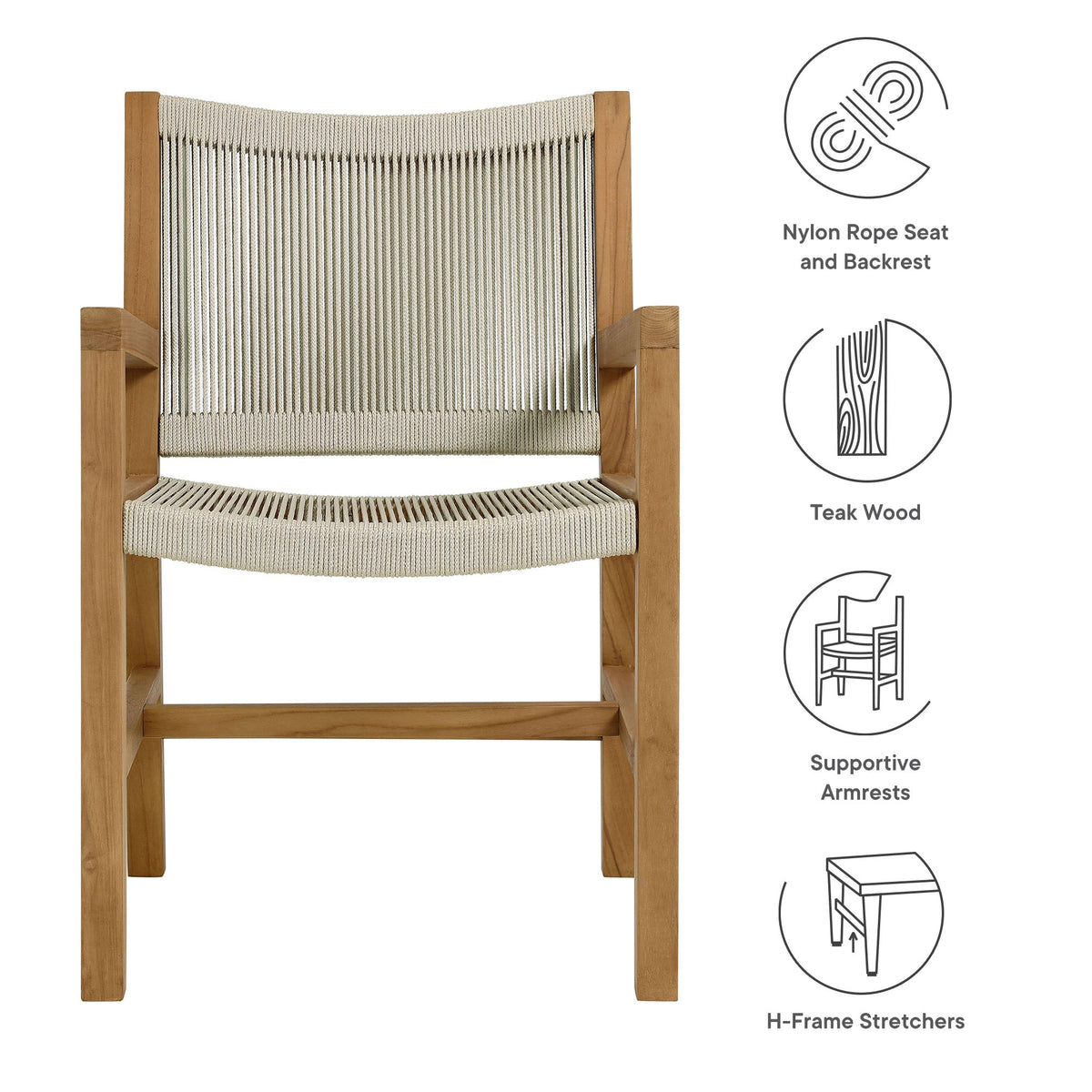 Vienna outdoor teak rope dining armchairs set of 2 in teak and rope by Modway on Tampa Home & Garden Store
