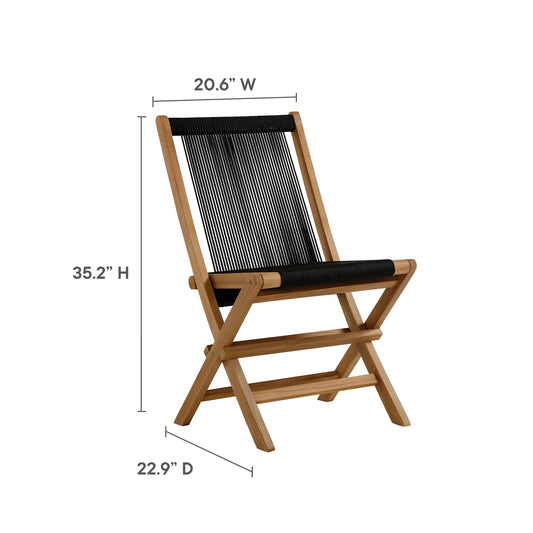 Vienna teak & rope folding chairs by Modway, 4 chairs, teak frame with black rope seating on Tampa Home & Garden Store