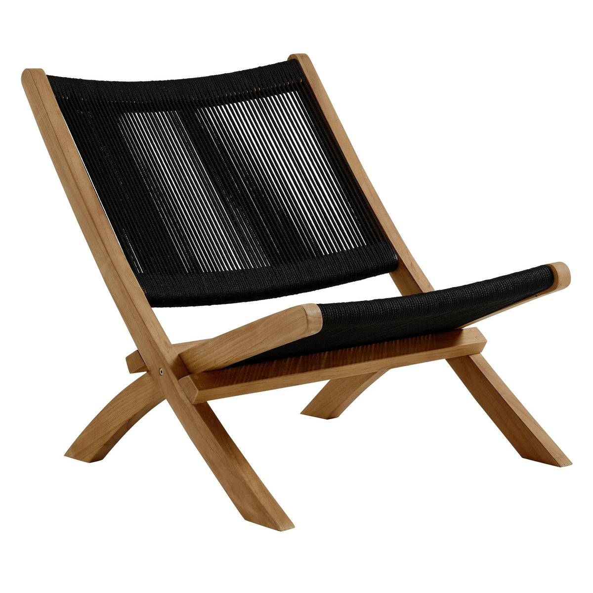 Vienna rope folding lounge chair and ottoman set with black rope and teak frame on Tampa Home & Garden Store