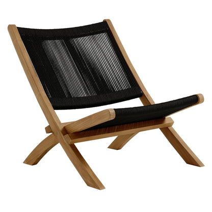 Vienna rope folding lounge chair and ottoman set with black rope and teak frame on Tampa Home & Garden Store