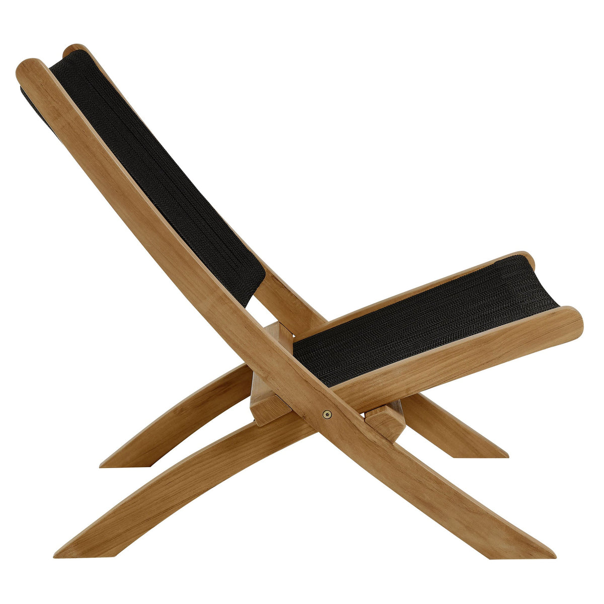 Vienna teak and rope folding outdoor lounge chair with black woven seat on Tampa Home & Garden Store