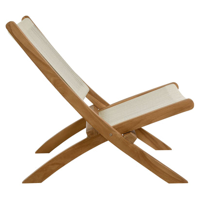 Vienna 2-piece teak and rope folding lounge chair and ottoman set with beige rope upholstery on Tampa Home & Garden Store