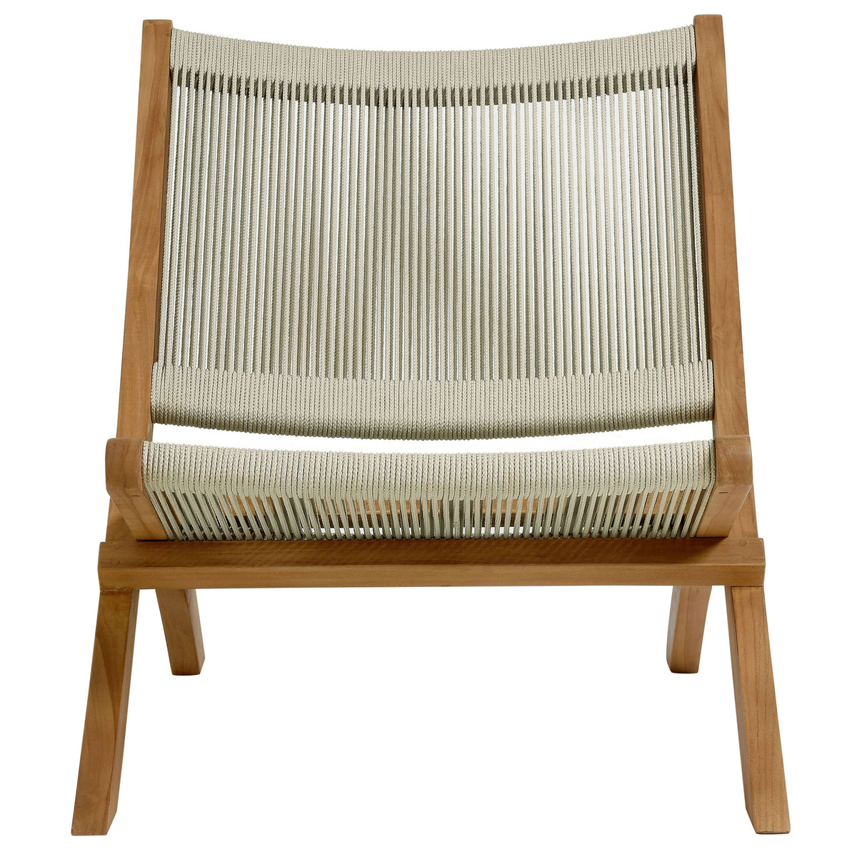 Vienna outdoor teak rope lounge chair and ottoman set with natural rope weave and wood frame on Tampa Home & Garden Store