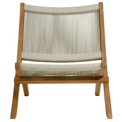 Vienna outdoor teak rope lounge chair and ottoman set with natural rope weave and wood frame on Tampa Home & Garden Store