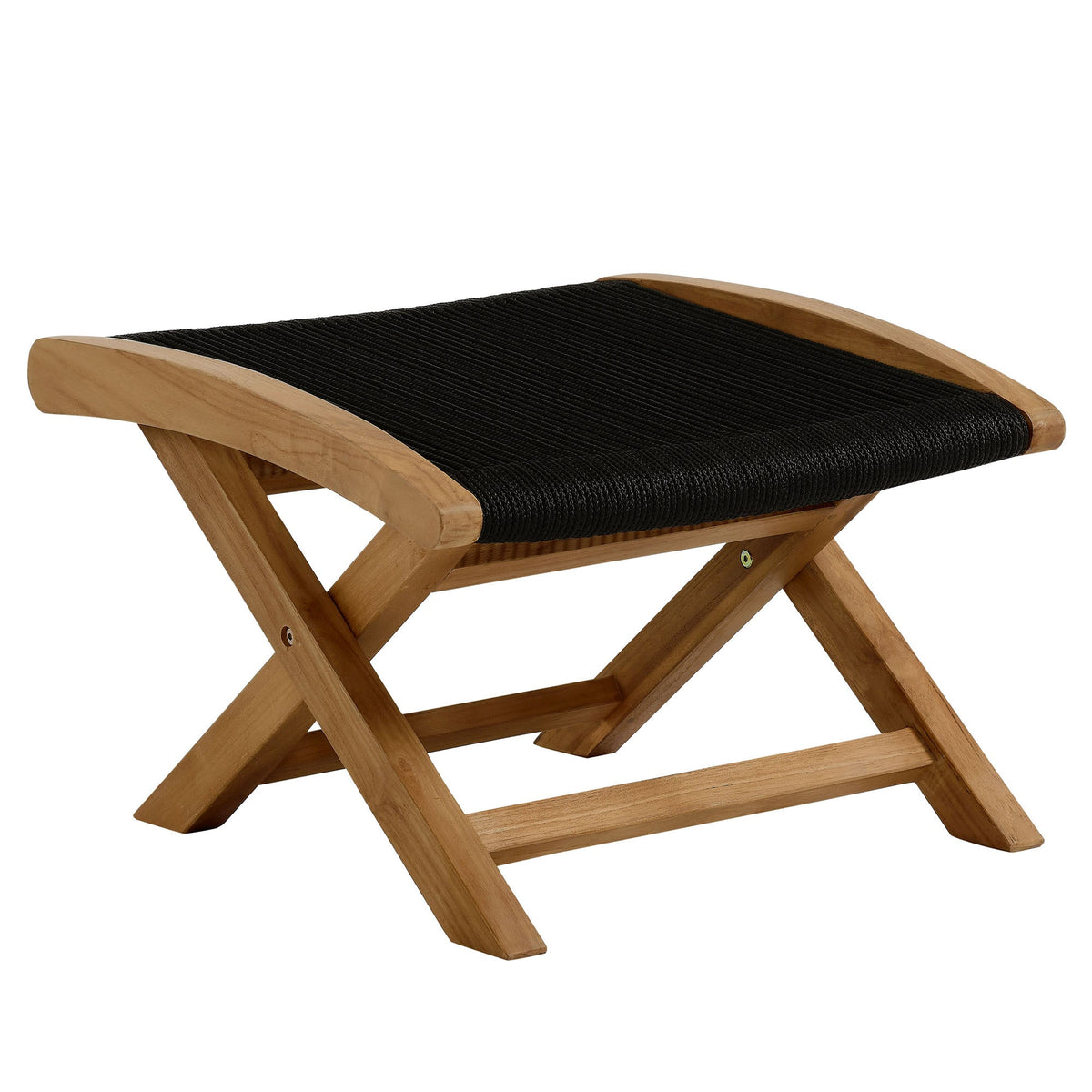 Vienna 2-Piece Outdoor Teak and Rope Lounge Chair with Ottoman folding natural wood black rope on Tampa Home & Garden Store