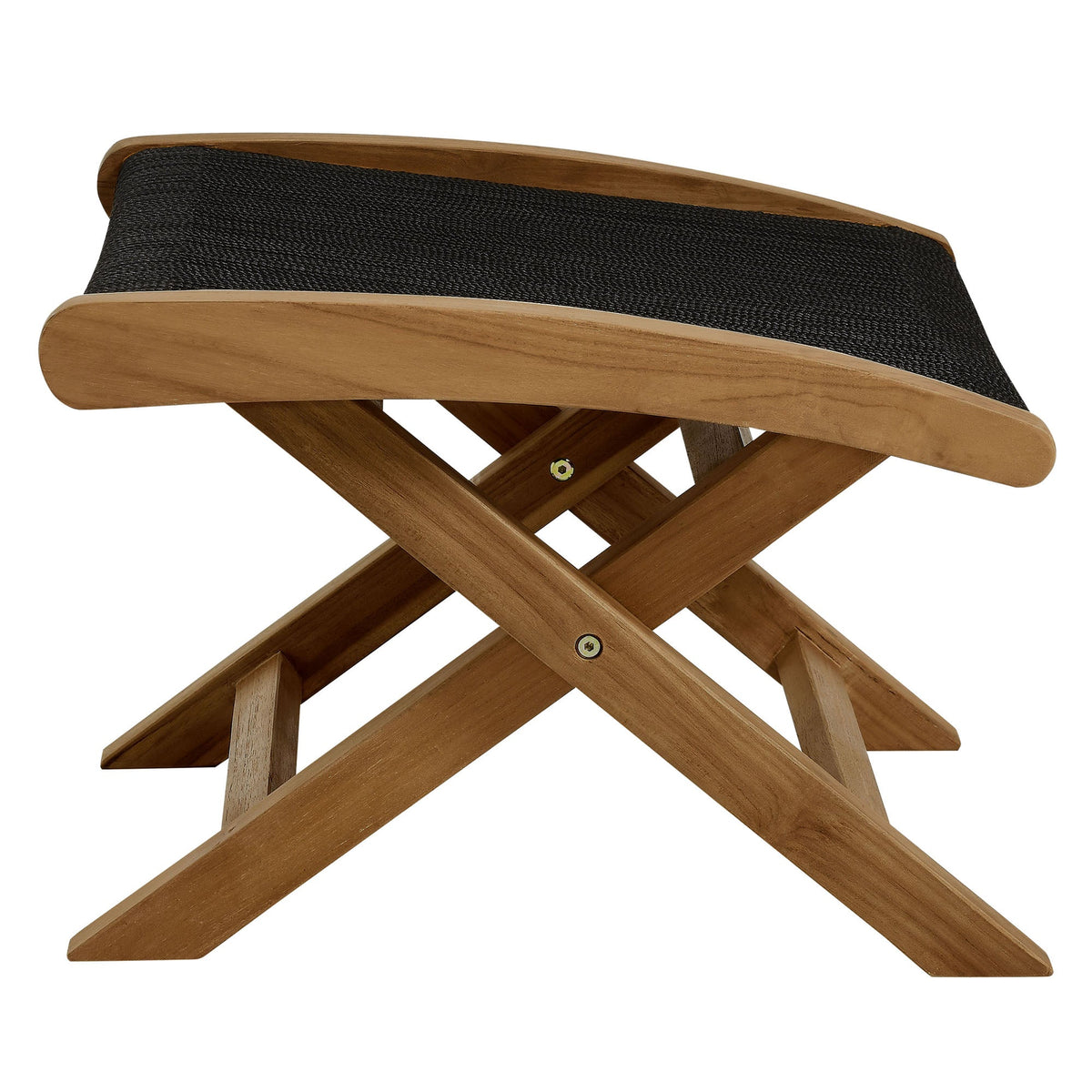 Vienna 2-piece outdoor teak folding lounge chair and ottoman with black rope weave seat on Tampa Home & Garden Store