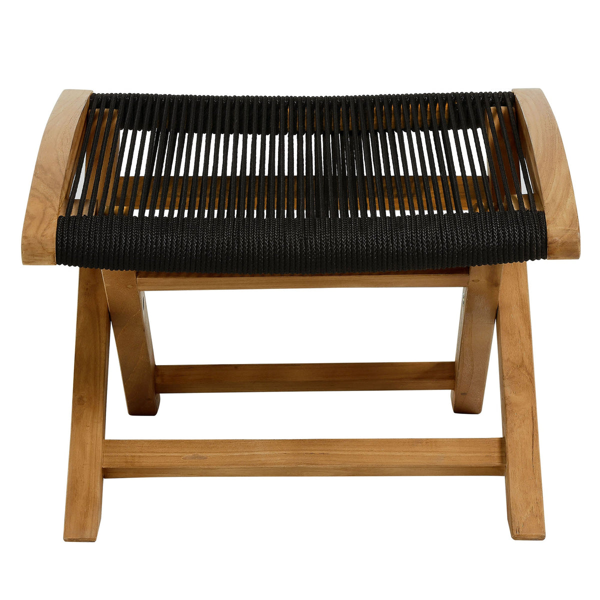 Vienna outdoor teak and rope folding lounge chair with black rope weave and warm wood frame on Tampa Home & Garden Store
