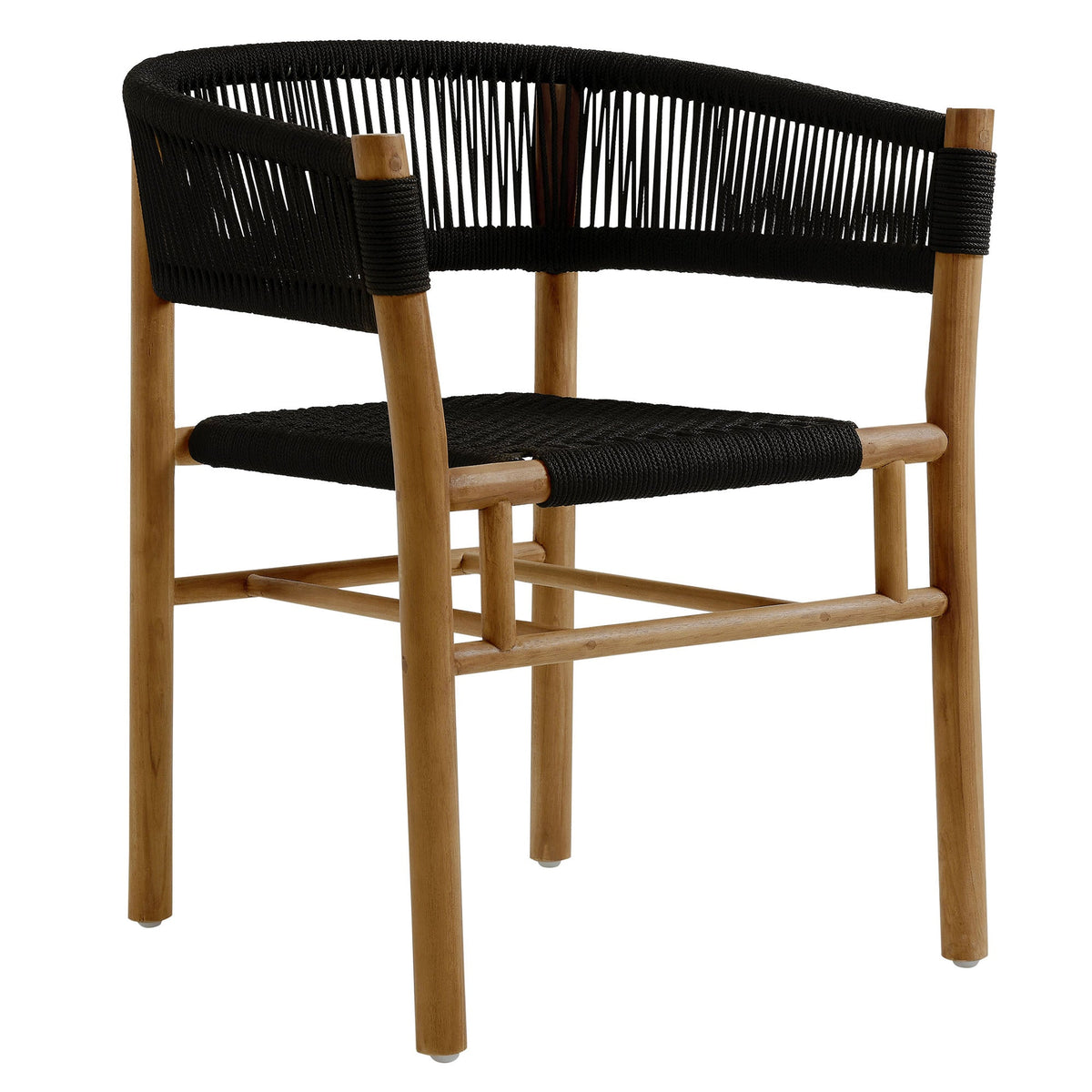 Vienna outdoor teak and rope curved-back dining armchair, set of 2, black rope on teak on Tampa Home & Garden Store