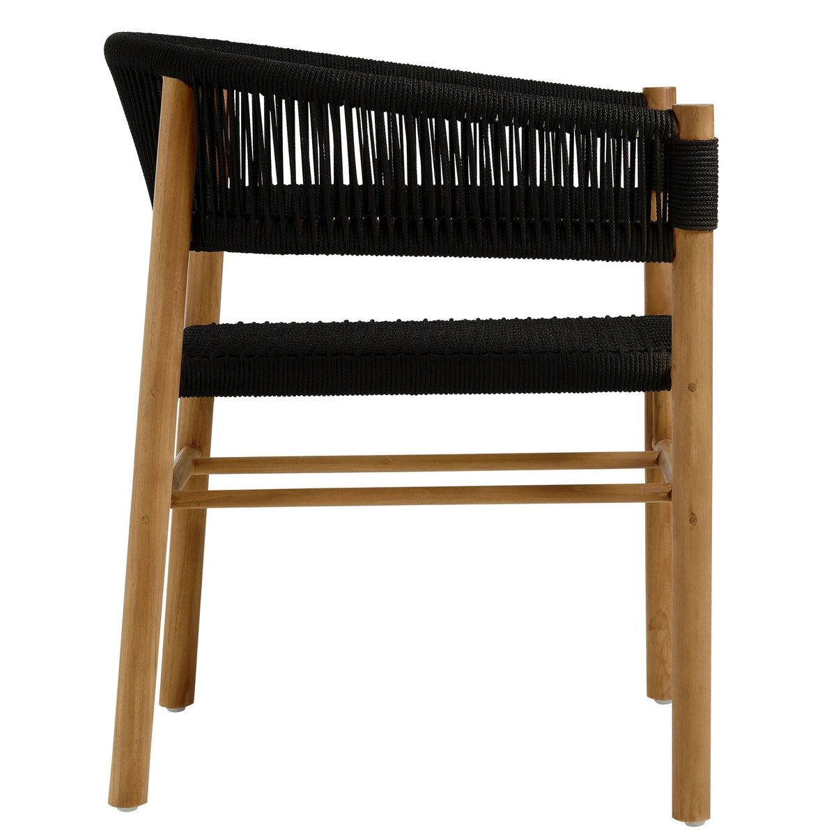 Vienna outdoor teak & rope curved-back dining armchairs set of 2 with black rope, teak frame on Tampa Home & Garden Store