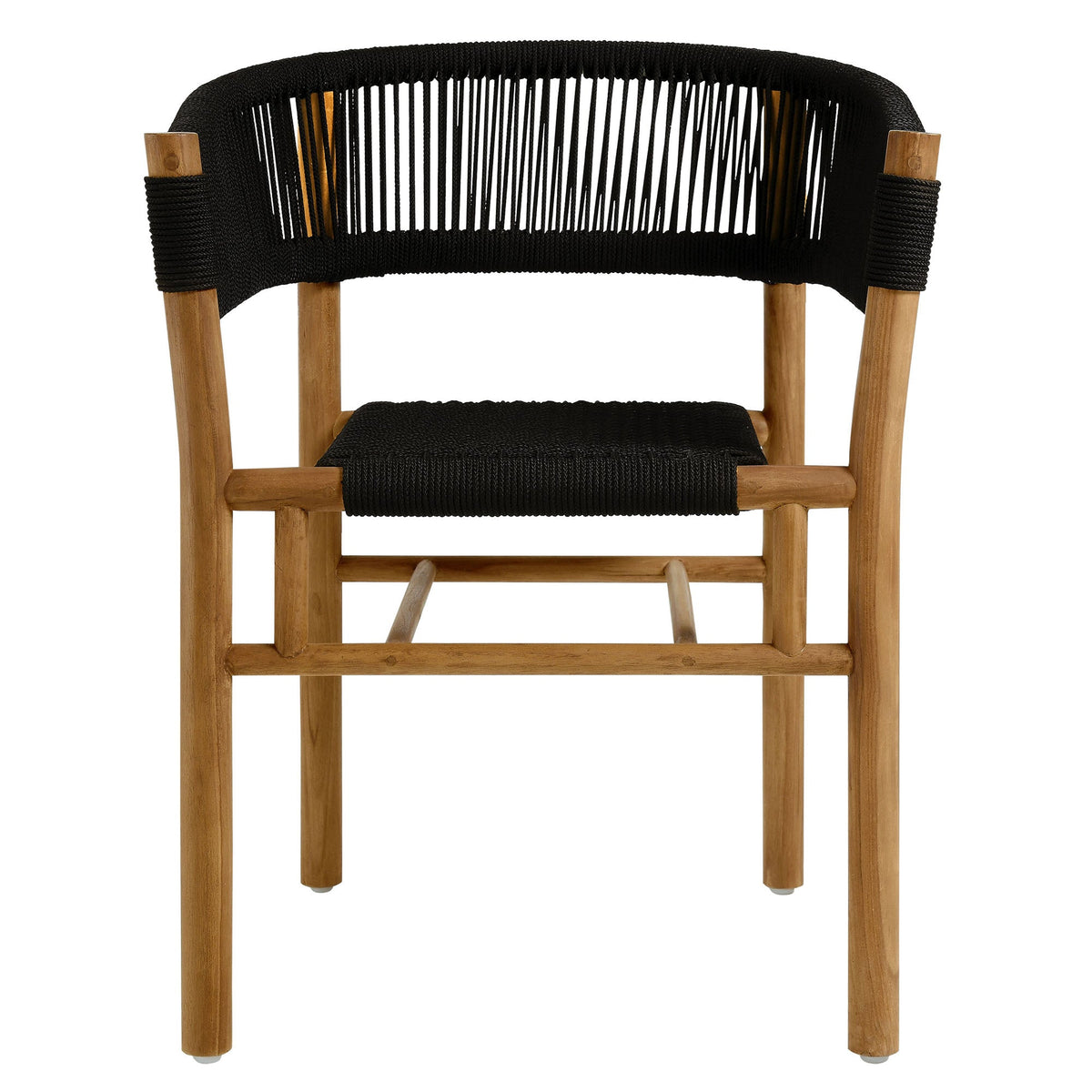 Vienna outdoor teak and rope curved-back dining armchairs set of 2 with black rope weave on natural teak by Modway on Tampa Home & Garden Store