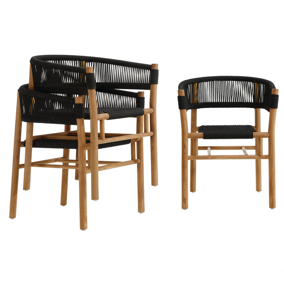 Vienna outdoor teak and rope curved-back dining armchairs set of 2, black rope on teak by Modway on Tampa Home & Garden Store