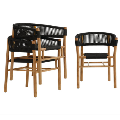 Vienna outdoor teak and rope curved-back dining armchairs set of 2, black rope on teak by Modway on Tampa Home & Garden Store