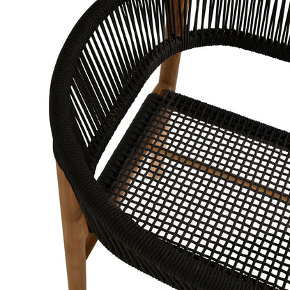 Vienna teak rope curved-back dining armchairs set of 2 with black weave and teak frame Modway on Tampa Home & Garden Store
