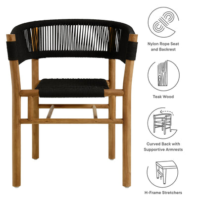 Vienna outdoor teak rope curved-back dining armchairs set of 2 by Modway with black nylon rope seat on Tampa Home & Garden Store