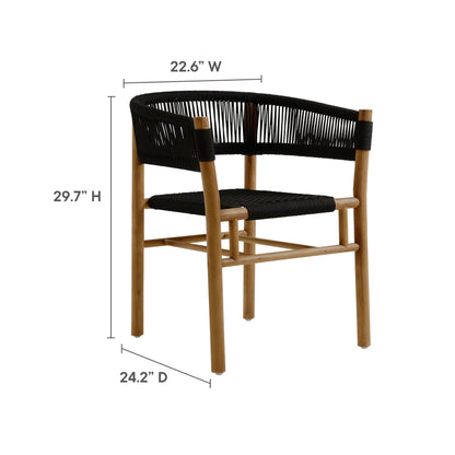 Vienna outdoor teak and rope curved-back dining armchairs set of 2, black rope by Modway on Tampa Home & Garden Store