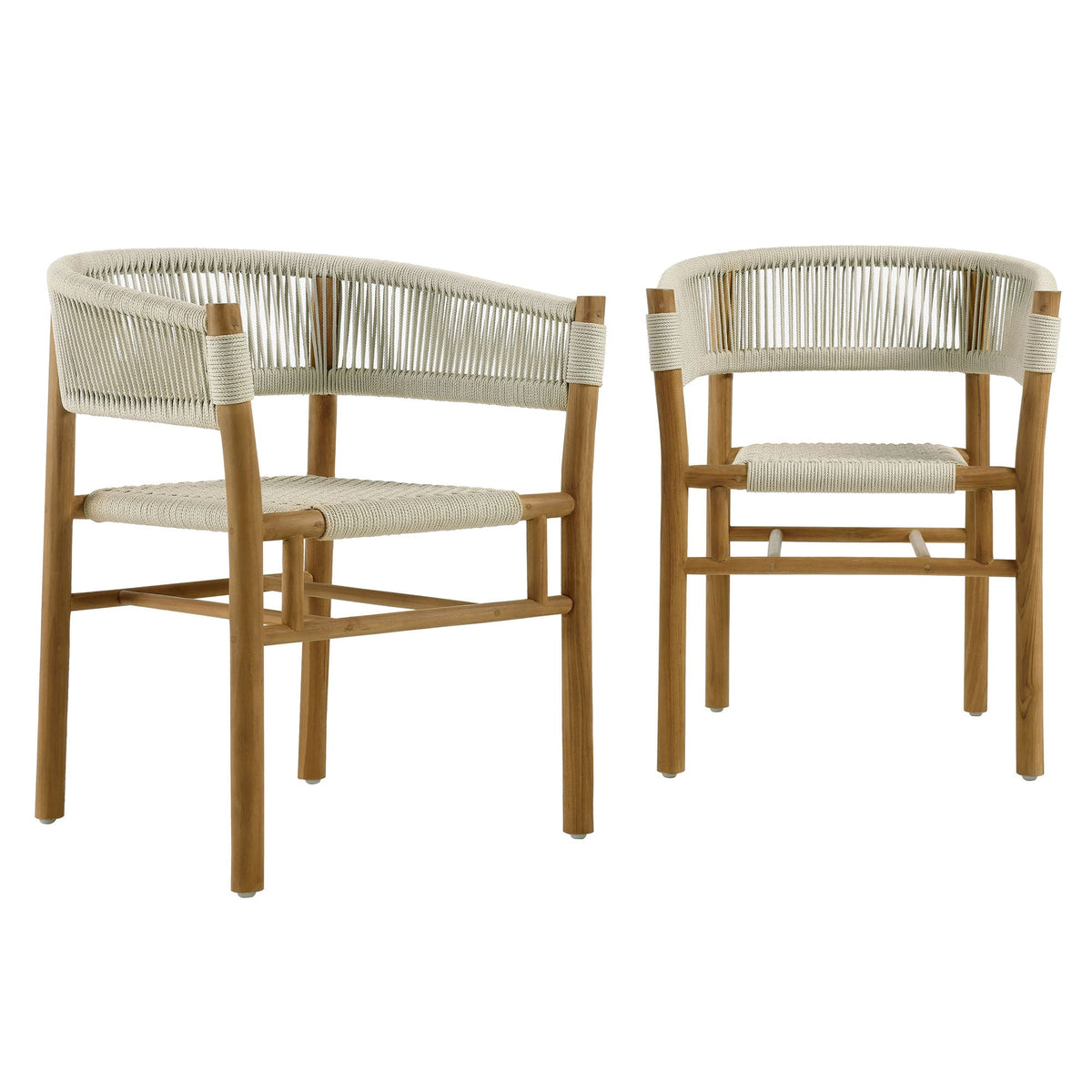 Vienna outdoor teak rope curved-back dining armchairs set of 2 with wood frames by Modway on Tampa Home & Garden Store