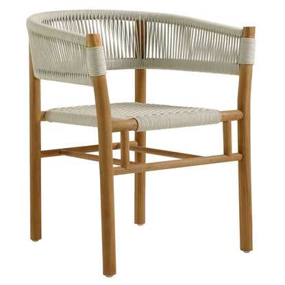 Vienna outdoor teak and rope curved-back dining armchairs set of 2 with rope weave and wood legs on Tampa Home & Garden Store