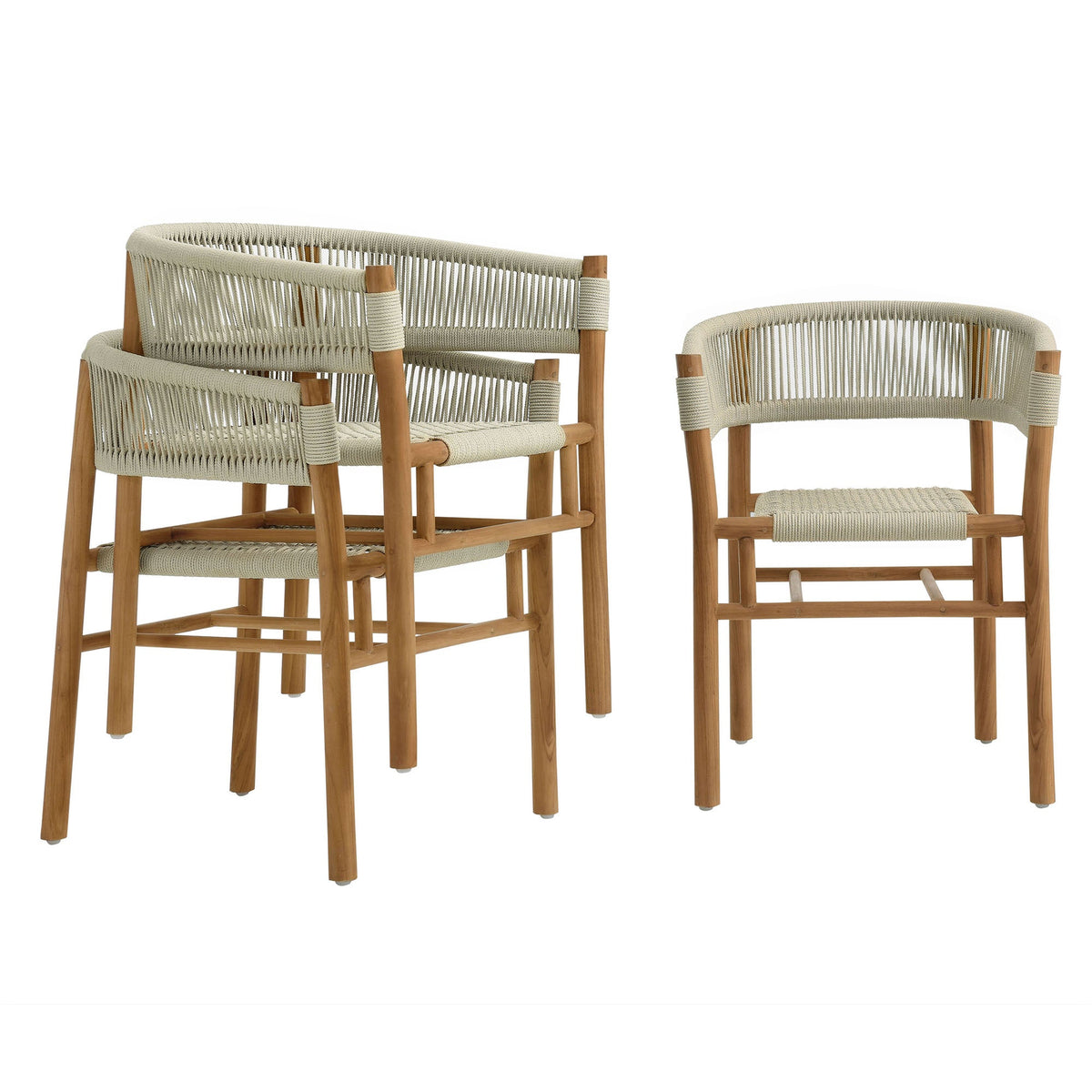 Vienna outdoor teak and rope curved-back dining armchairs, natural rope weave, set of 2 on Tampa Home & Garden Store