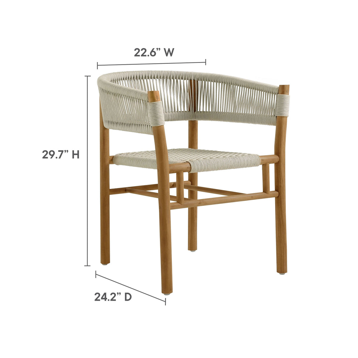 Modway Vienna outdoor teak and rope curved-back dining armchairs, set of 2, natural rope weave on Tampa Home & Garden Store