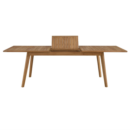 Vienna outdoor teak extendable dining table with slatted leaves and central backrest on Tampa Home & Garden Store