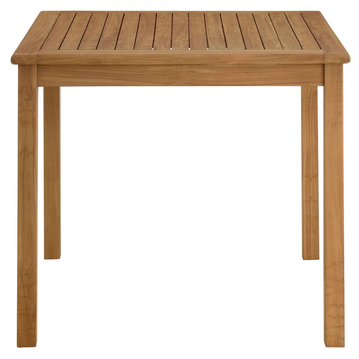 Vienna 34-inch square outdoor teak dining table with slatted top and sturdy legs in finish on Tampa Home & Garden Store