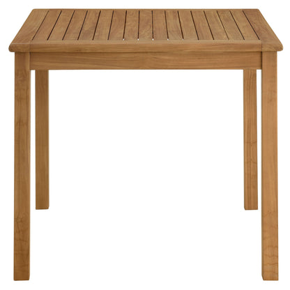 Vienna 34-inch square outdoor teak dining table with slatted top and sturdy legs in finish on Tampa Home & Garden Store