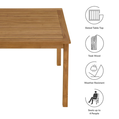 Vienna 34in square teak outdoor dining table with slatted top on Tampa Home & Garden Store