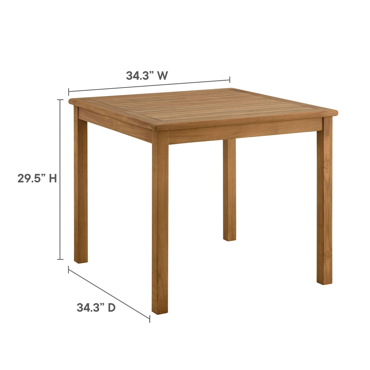 Vienna 34in square outdoor teak wood dining table by Modway, natural teak finish on Tampa Home & Garden Store