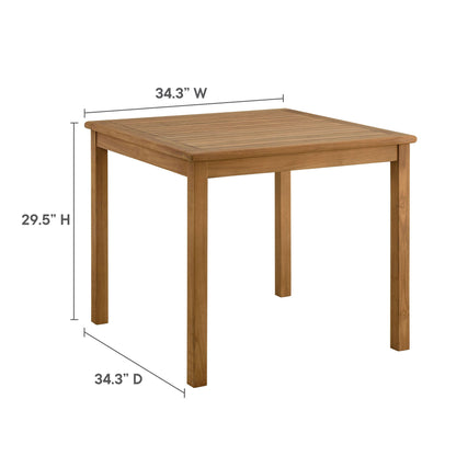 Vienna 34in square outdoor teak wood dining table by Modway, natural teak finish on Tampa Home & Garden Store