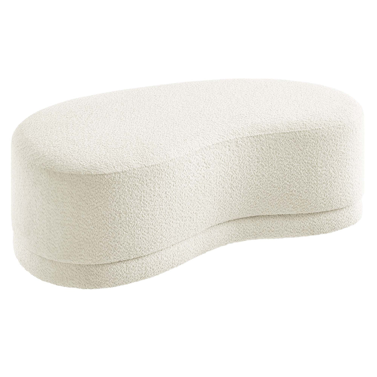 Nimbus 48in upholstered ottoman bench in cream boucle fabric, oval shape on Tampa Home & Garden Store