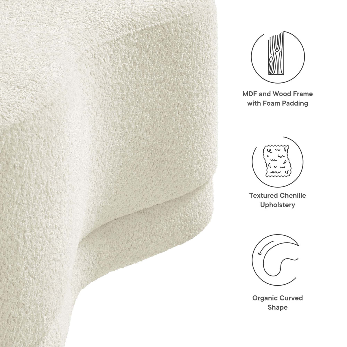 Nimbus 48-inch Upholstered Ottoman Bench cream textured chenille upholstery on Tampa Home & Garden Store