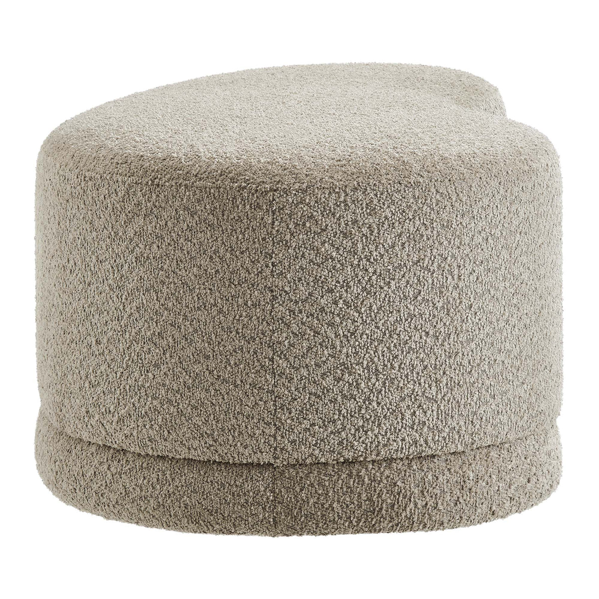Nimbus 48in Upholstered Ottoman Bench, round beige boucle fabric, plush texture on Tampa Home & Garden Store