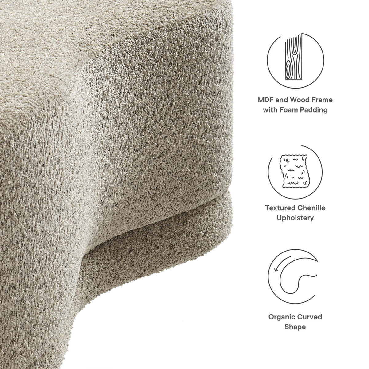 Nimbus 48-inch Upholstered Ottoman Bench by HouseOfZazla in beige textured chenille upholstery on Tampa Home & Garden Store