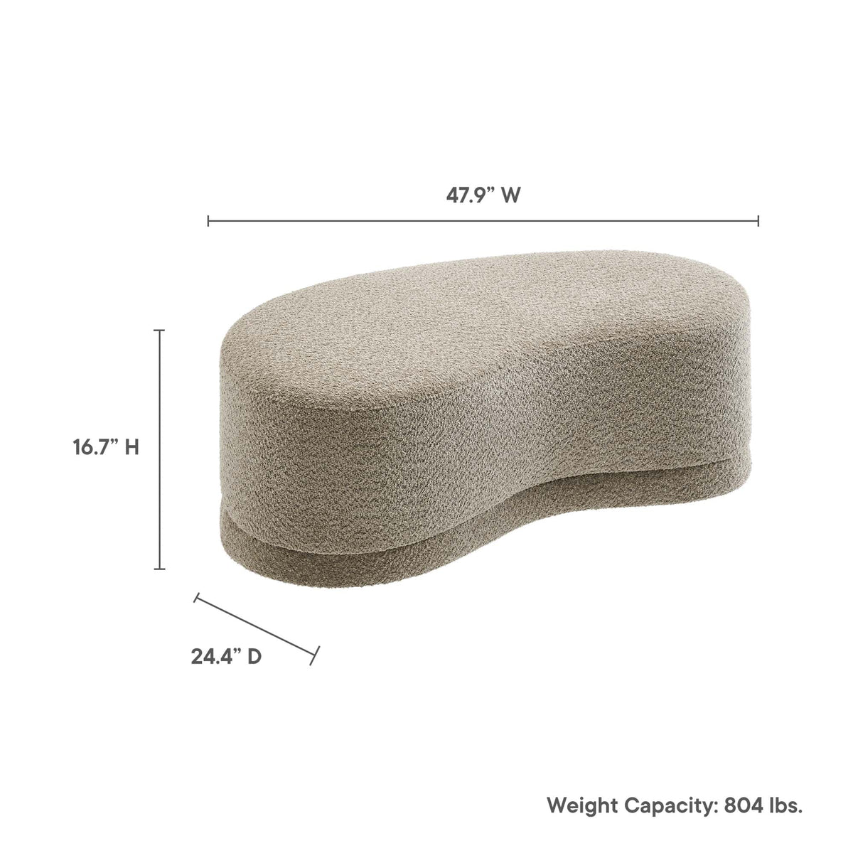 Nimbus 48in upholstered ottoman bench in beige boucle fabric by Modway, 47.9W x 24.4D x 16.7H on Tampa Home & Garden Store