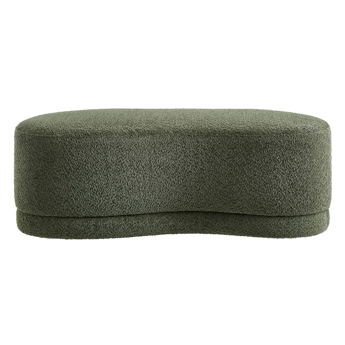 Nimbus 48-inch upholstered ottoman bench in olive boucle fabric, rounded edges on Tampa Home & Garden Store