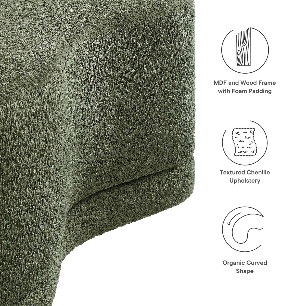Nimbus 48in Upholstered Ottoman Bench in textured olive-green chenille fabric on Tampa Home & Garden Store
