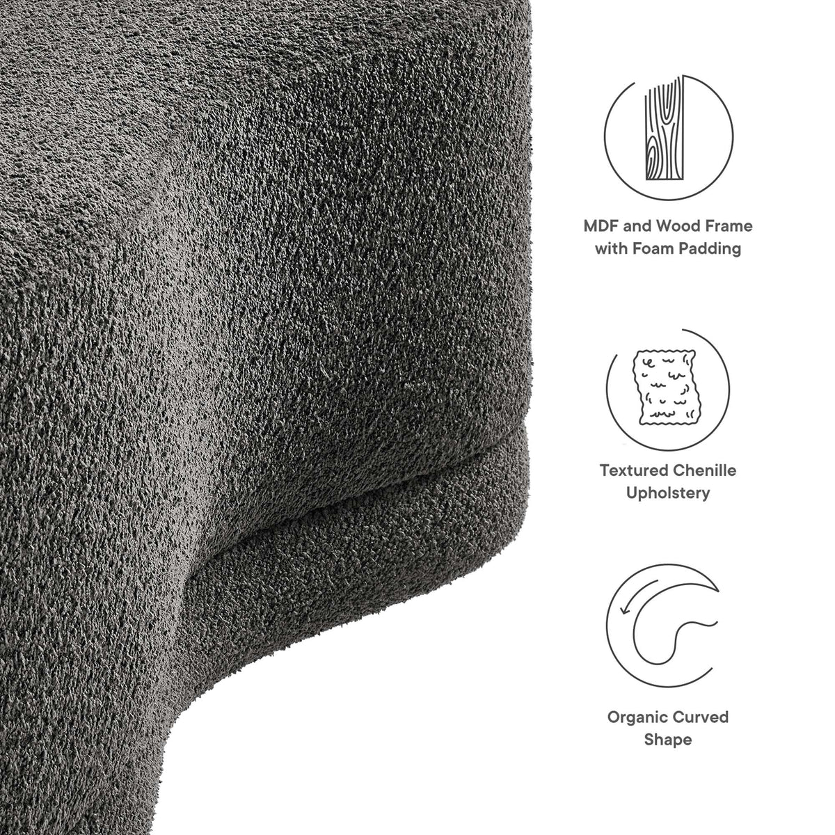 Nimbus 48in Upholstered Ottoman Bench in charcoal textured chenille by HouseOfZazla on Tampa Home & Garden Store