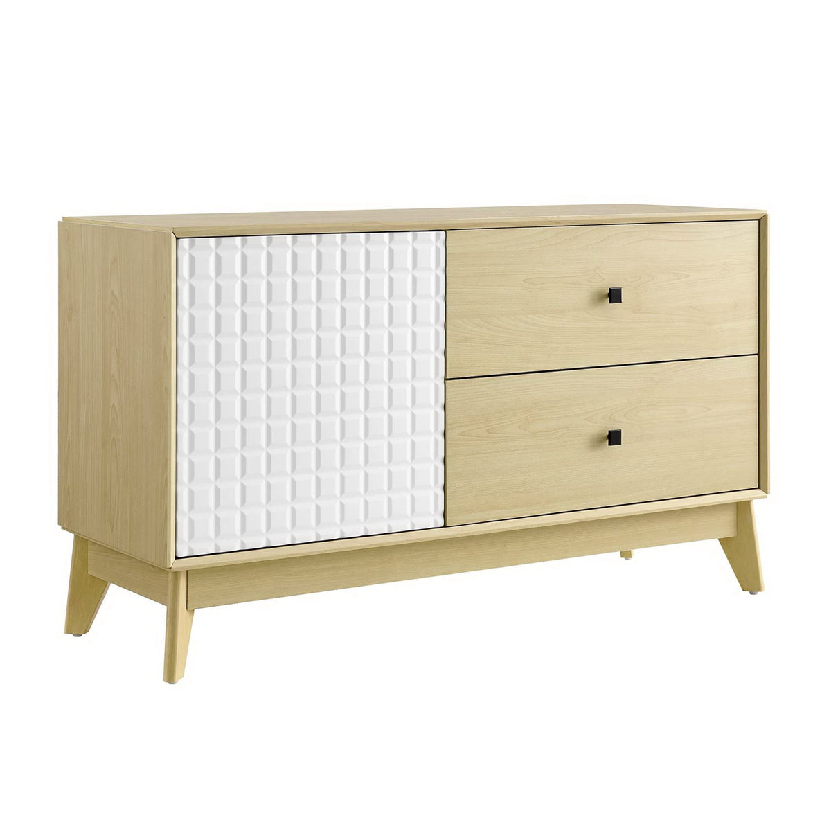 Nectar 43-inch Wood Grain Accent Cabinet by Modway with white geometric panel and pulls on Tampa Home & Garden Store