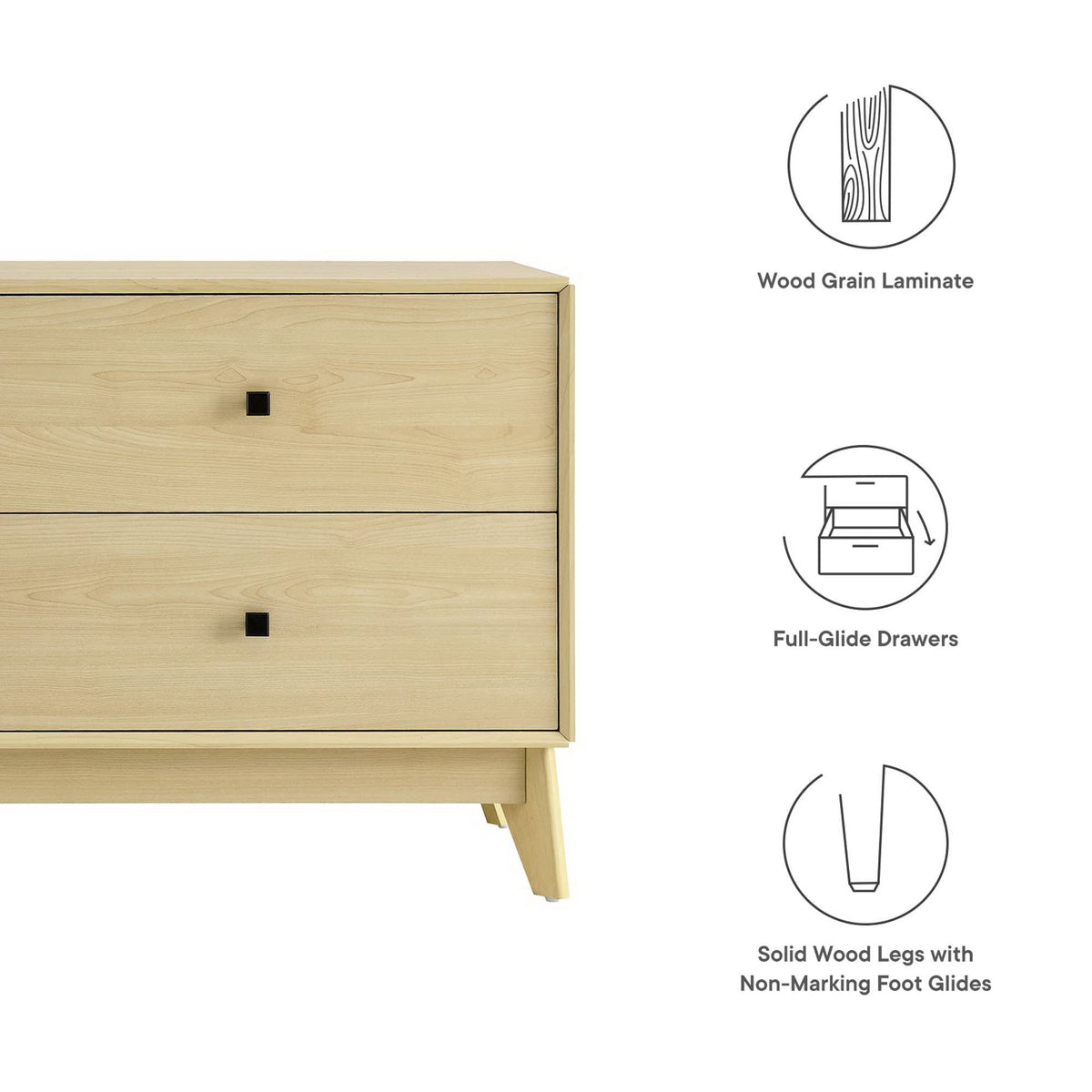 Nectar 43in Wood Grain Accent Cabinet in natural laminate with black square pulls on Tampa Home & Garden Store