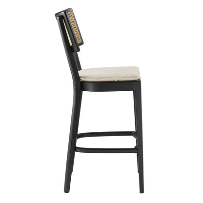 Caledonia Wood Bar Stools Set of 2 by Modway, black frames with cane back and beige cushions on Tampa Home & Garden Store