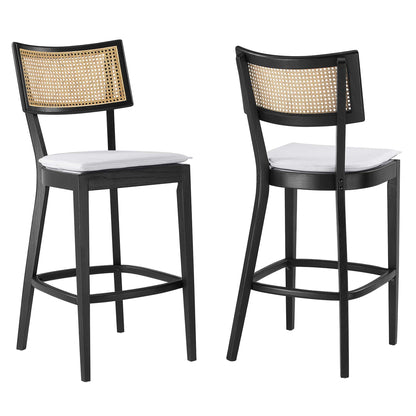 Caledonia Wood Bar Stools Set of 2 by Modway, black frames with caned backs on Tampa Home & Garden Store